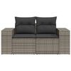 vidaXL Garden Sofa with Cushions 2-Seater Grey Poly Rattan