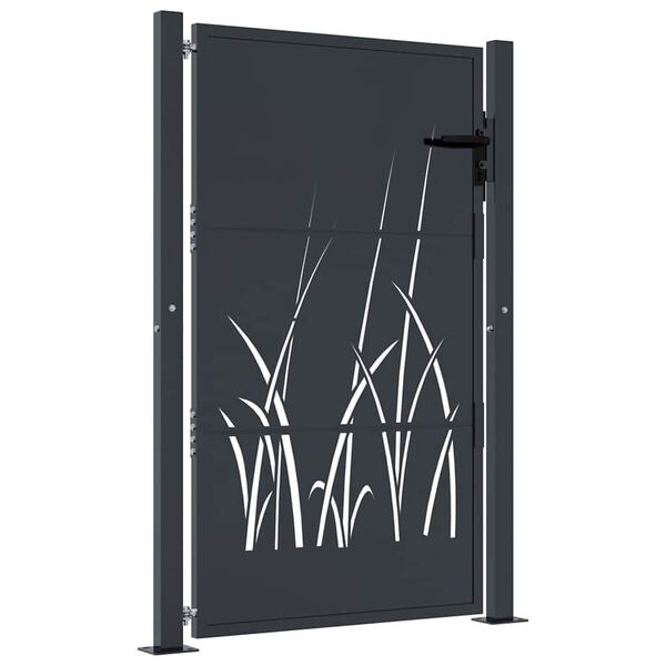 vidaXL Garden Gate Anthracite 100x150 cm Steel Grass Design