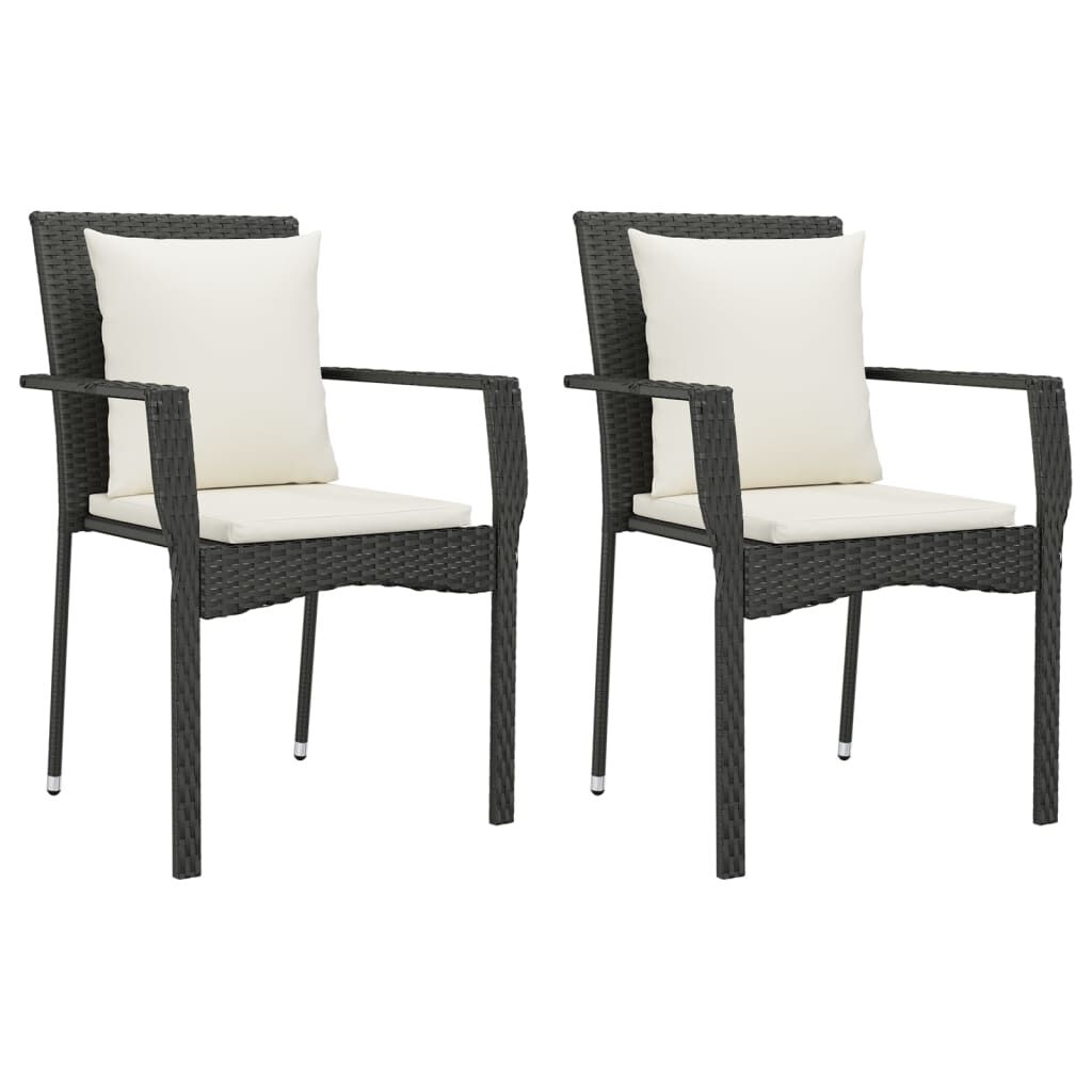 vidaXL 7 Piece Garden Dining Set with Cushions Black Poly Rattan