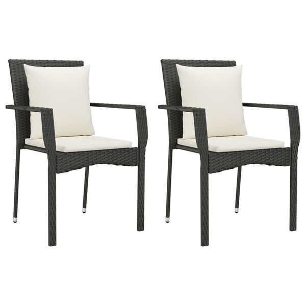 vidaXL 7 Piece Garden Dining Set with Cushions Black Poly Rattan