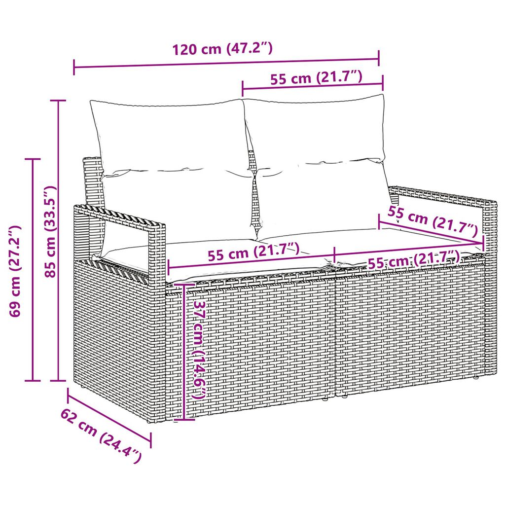 vidaXL 7 Piece Garden Sofa Set with Cushions Black Poly Rattan