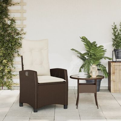 vidaXL Reclining Garden Chair with Cushions Brown Poly Rattan