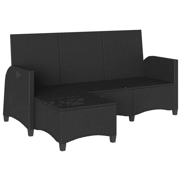 vidaXL Reclining Garden Sofa with Cushions L-shaped Black Poly Rattan