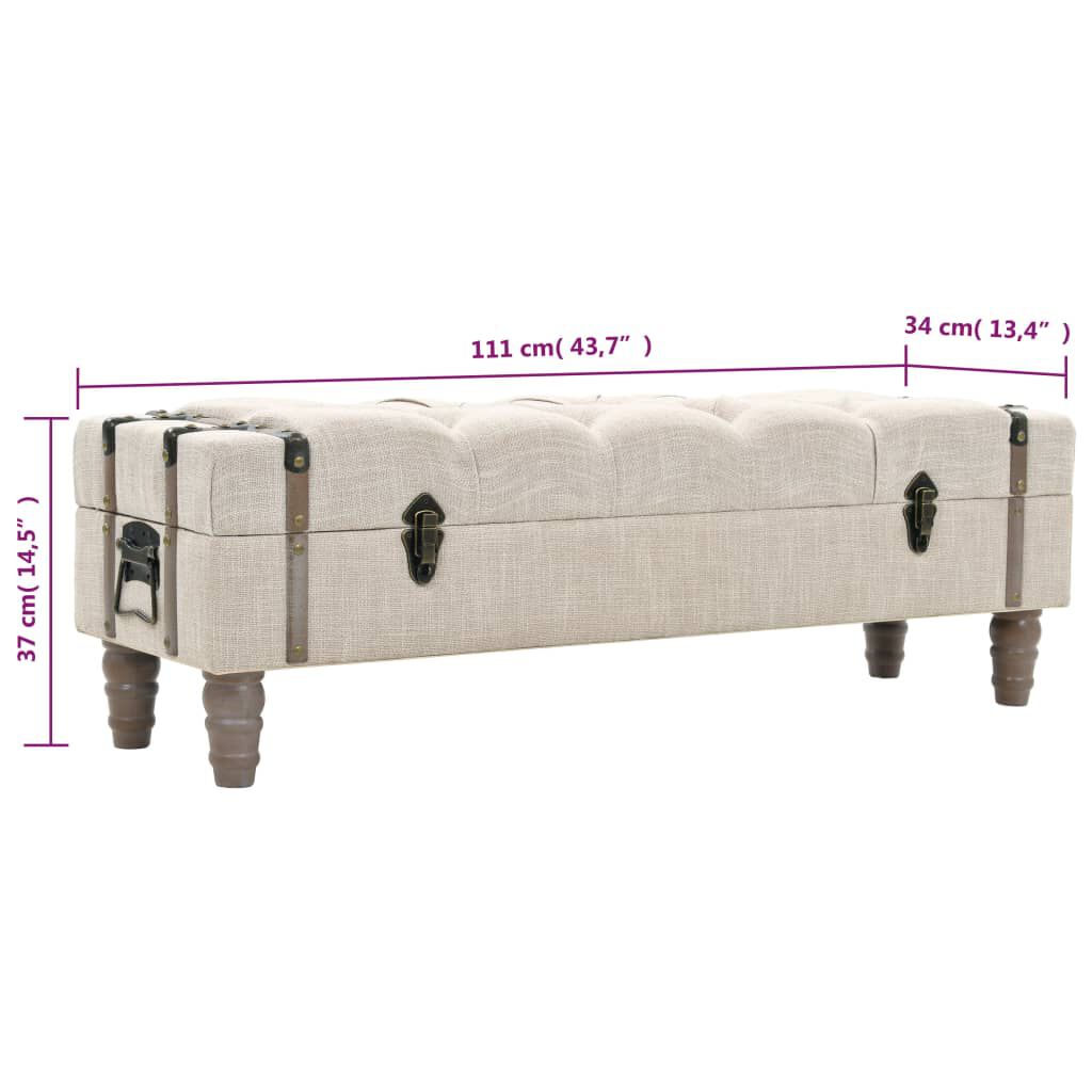 vidaXL Storage Bench 111 cm Cream Solid Wood Fir&Fabric