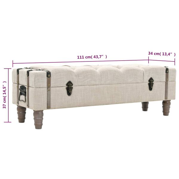 vidaXL Storage Bench 111 cm Cream Solid Wood Fir&Fabric