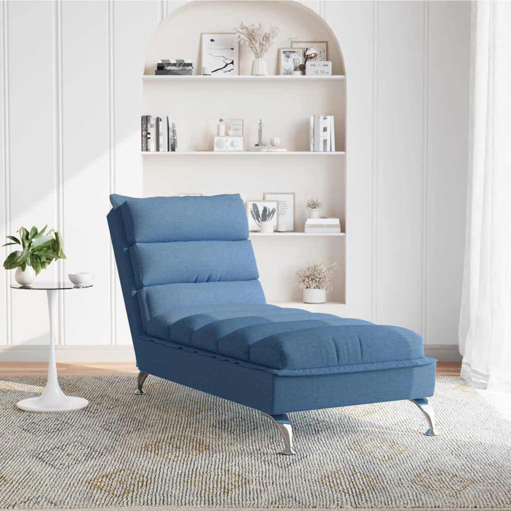 vidaXL Chaise Lounge with Cushions Blue Fabric