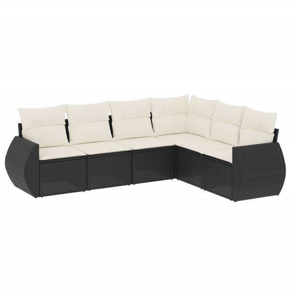 vidaXL 6 Piece Garden Sofa Set with Cushions Black Poly Rattan