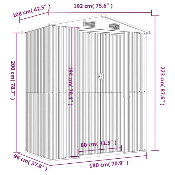 vidaXL Garden Shed Green 192x108x223 cm Galvanised Steel