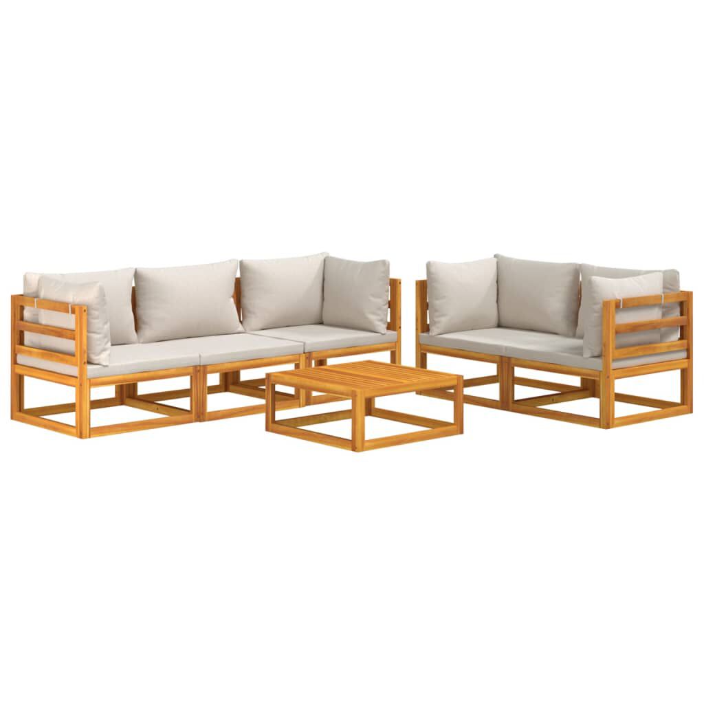vidaXL 6 Piece Garden Lounge Set with Light Grey Cushions Solid Wood