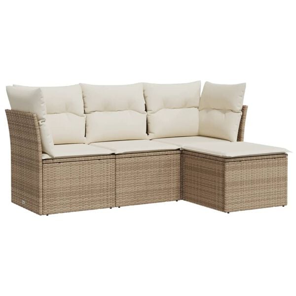 vidaXL 4 Piece Garden Sofa Set with Cushions Beige Poly Rattan