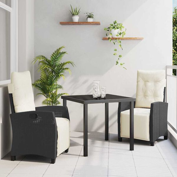 vidaXL Garden Dining Set with Cushion 5 pcs Black Poly Rattan