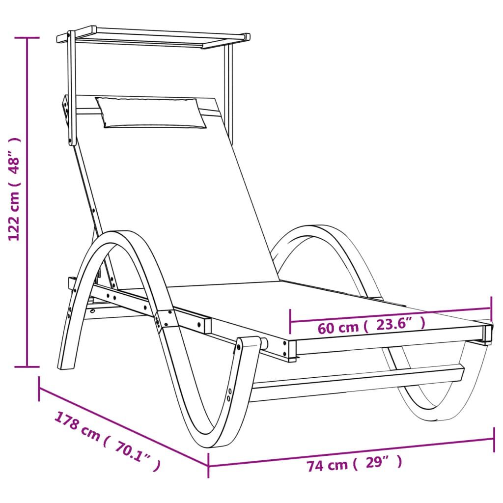 vidaXL Sun Lounger with Canopy White Textilene and Solid Wood Poplar