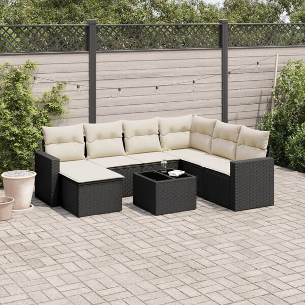 vidaXL 8 Piece Garden Sofa Set with Cushions Black Poly Rattan