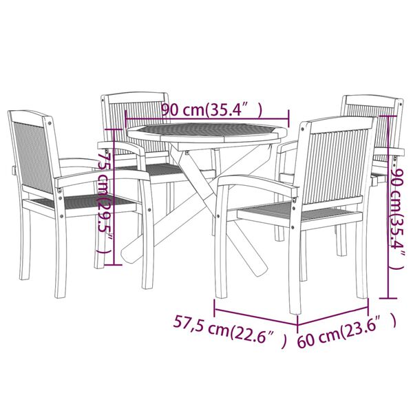 vidaXL 5 Piece Garden Dining Set Solid Wood Teak
