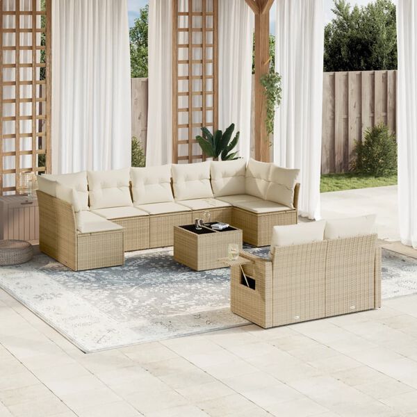 vidaXL 10 Piece Garden Sofa Set with Cushions Beige Poly Rattan
