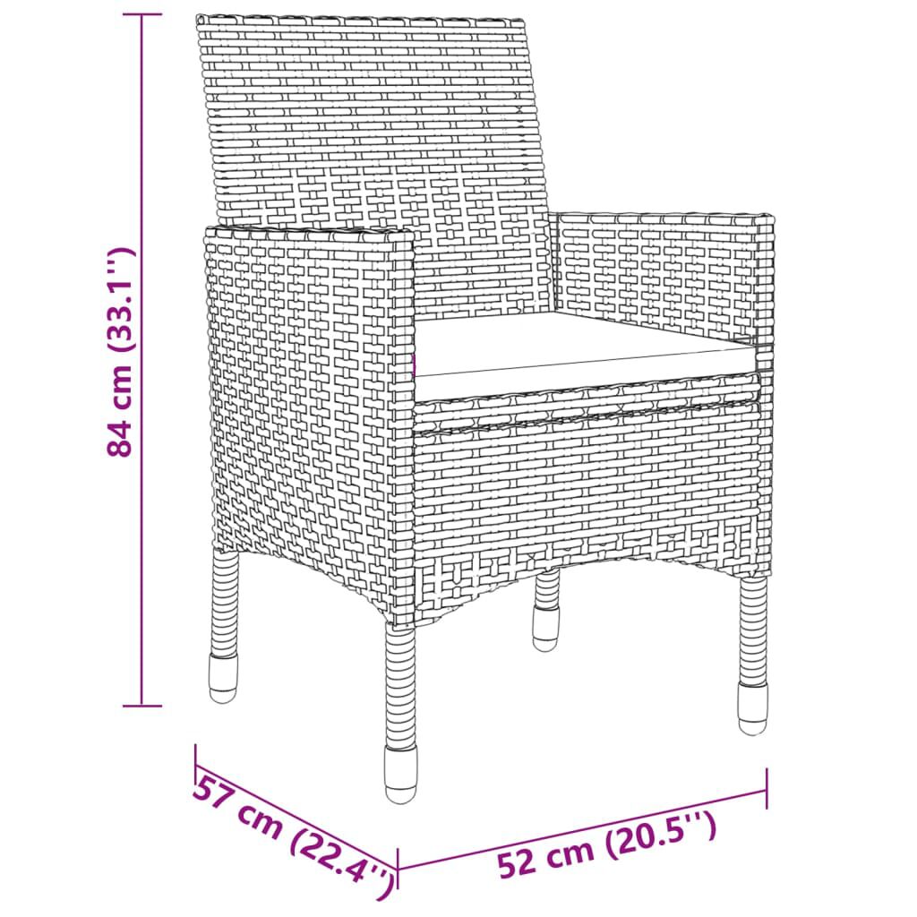 vidaXL 3 Piece Garden Dining Set Poly Rattan Black