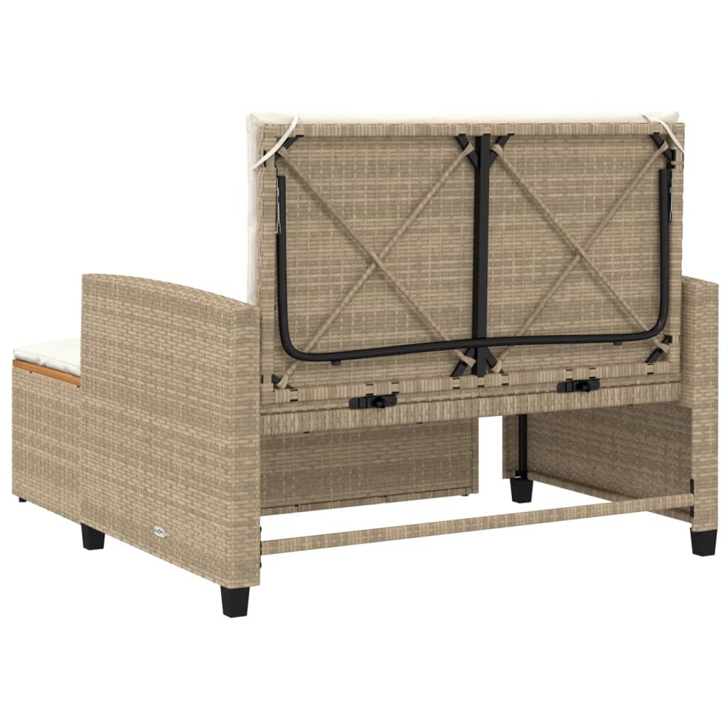 vidaXL Garden Sofa with Cushions 2-Seater Beige Poly Rattan&Acacia Wood