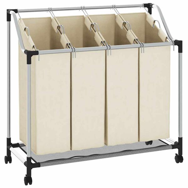 vidaXL Laundry Sorter with 4 Bags Cream Steel