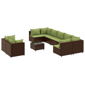 vidaXL 10 Piece Garden Sofa Set with Cushions Brown Poly Rattan
