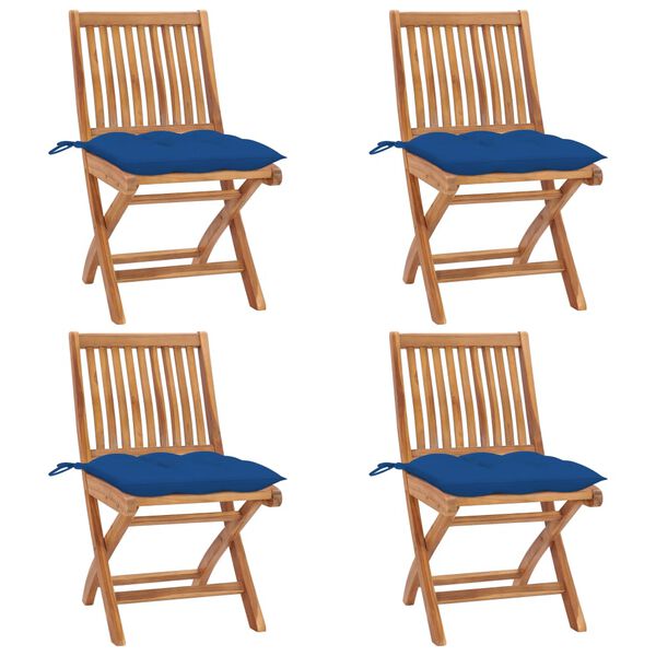 vidaXL Folding Garden Chairs with Cushions 4 pcs Solid Teak Wood