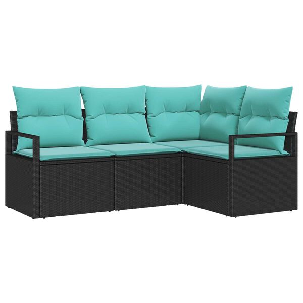 vidaXL 4 Piece Garden Sofa Set with Cushions Black Poly Rattan