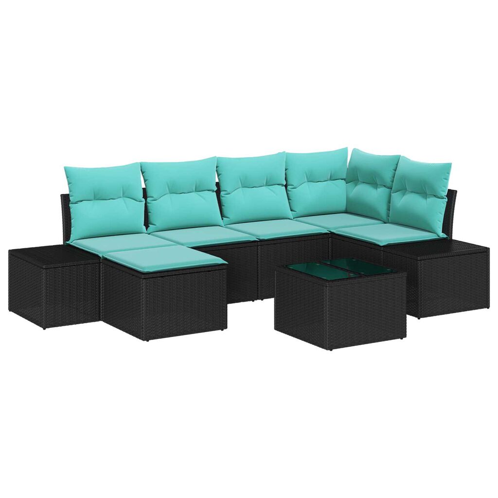 vidaXL 7 Piece Garden Sofa Set with Cushions Black Poly Rattan