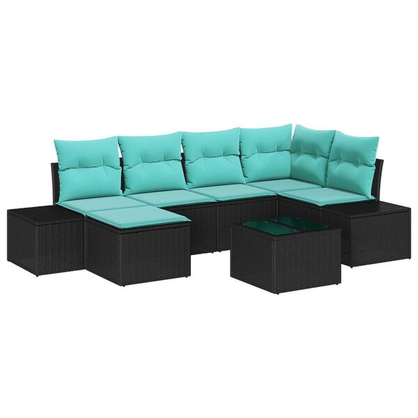 vidaXL 7 Piece Garden Sofa Set with Cushions Black Poly Rattan