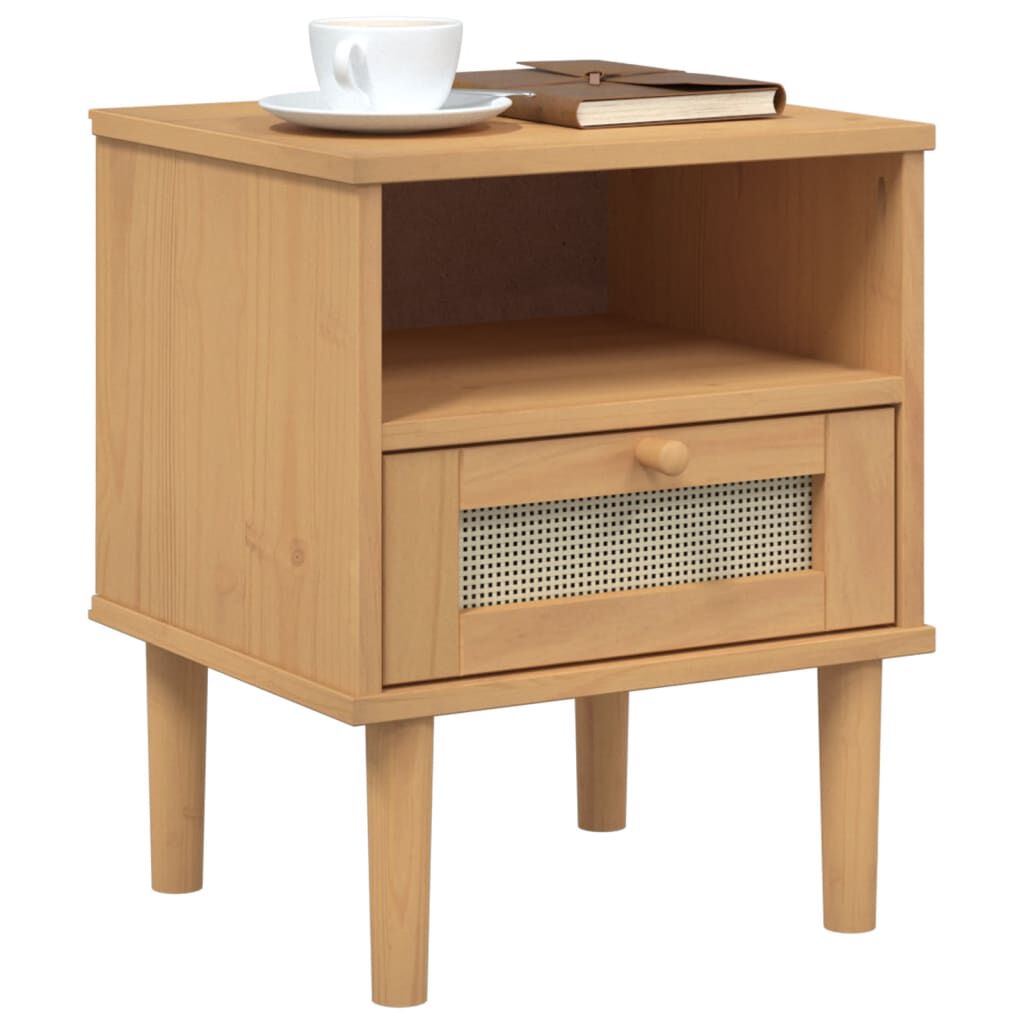 vidaXL Bedside Cabinet SENJA Rattan Look Brown 40x35x48 cm Solid Wood Pine