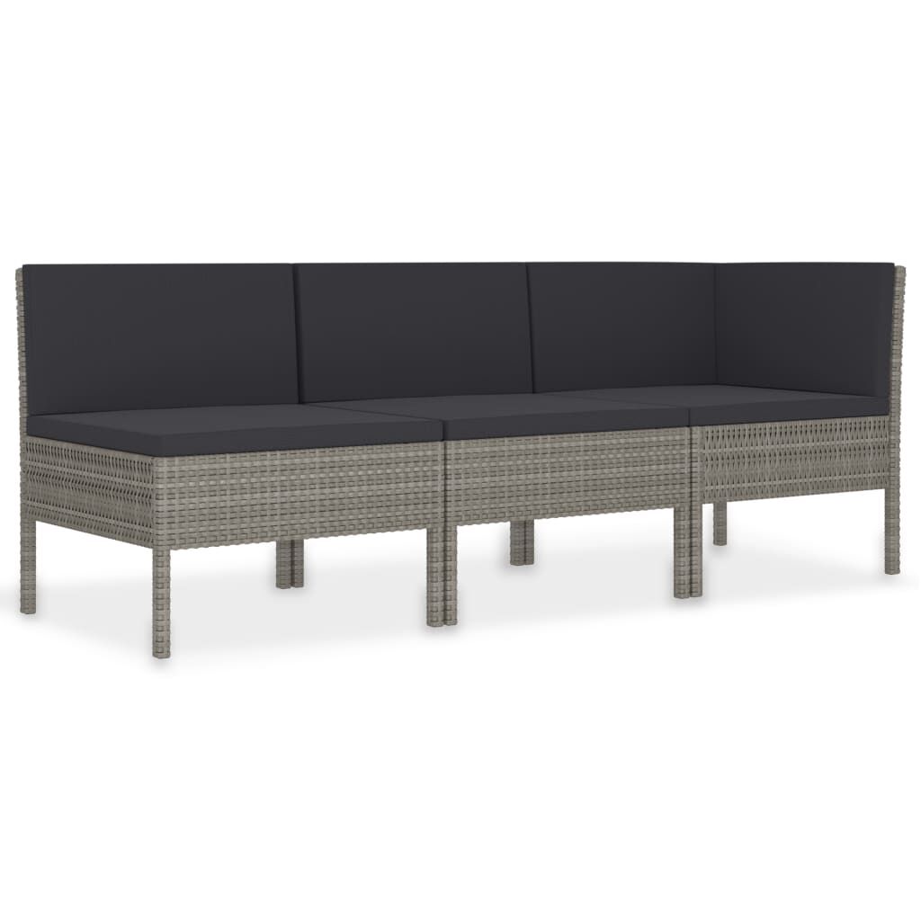 vidaXL 3 Piece Garden Lounge Set with Cushions Poly Rattan Grey