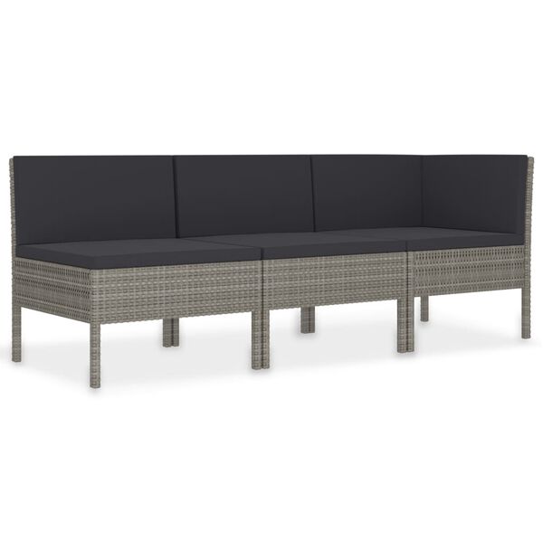 vidaXL 3 Piece Garden Lounge Set with Cushions Poly Rattan Grey