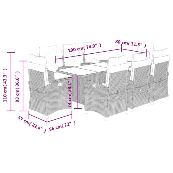 vidaXL 9 Piece Garden Dining Set with Cushions Beige Poly Rattan
