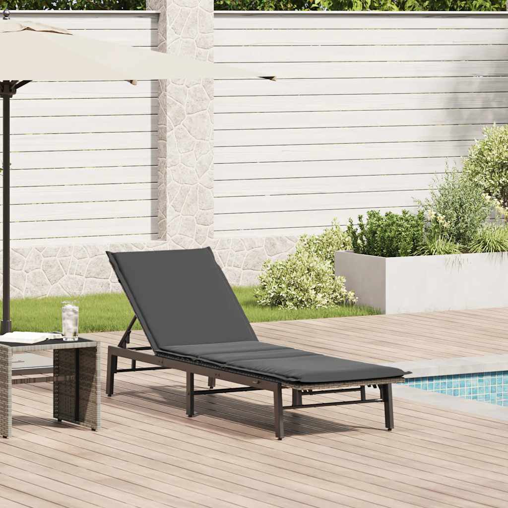 vidaXL Sun Lounger with Cushion Grey Poly Rattan