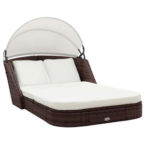 vidaXL Sun Lounger with Canopy Poly Rattan Brown