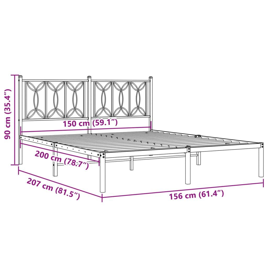 vidaXL Metal Bed Frame without Mattress with Headboard White 150x200cm
