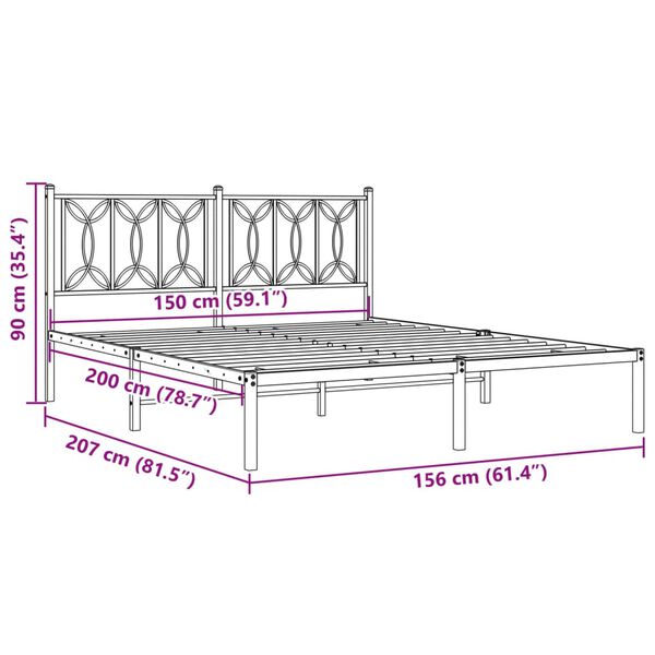 vidaXL Metal Bed Frame without Mattress with Headboard White 150x200cm