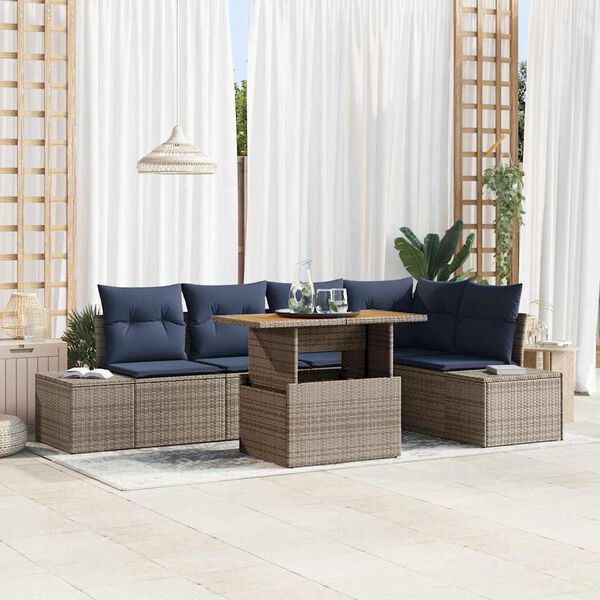 vidaXL Garden Sofa Set with Cushion Manual 6 pcs Grey and Navy