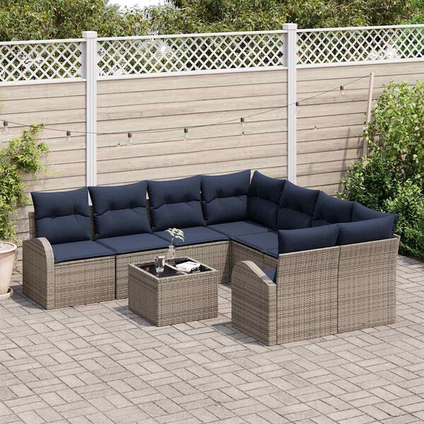 vidaXL Sofa Set 9 pcs Grey Polyester