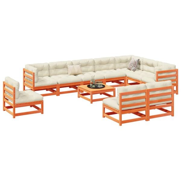 vidaXL 11 Piece Garden Sofa Set Wax Brown Solid Wood Pine