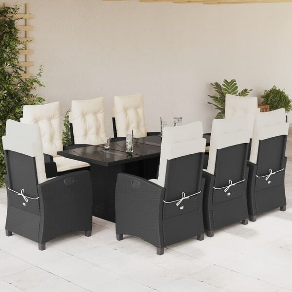 vidaXL 9 Piece Garden Dining Set with Cushions Black Poly Rattan