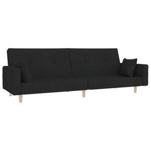 vidaXL 2-Seater Sofa Bed with Two Pillows Black Fabric