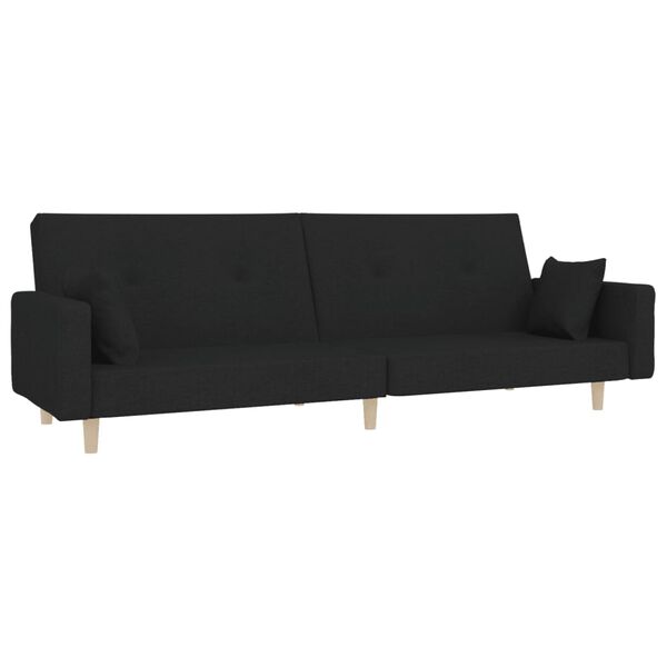 vidaXL 2-Seater Sofa Bed with Two Pillows Black Fabric