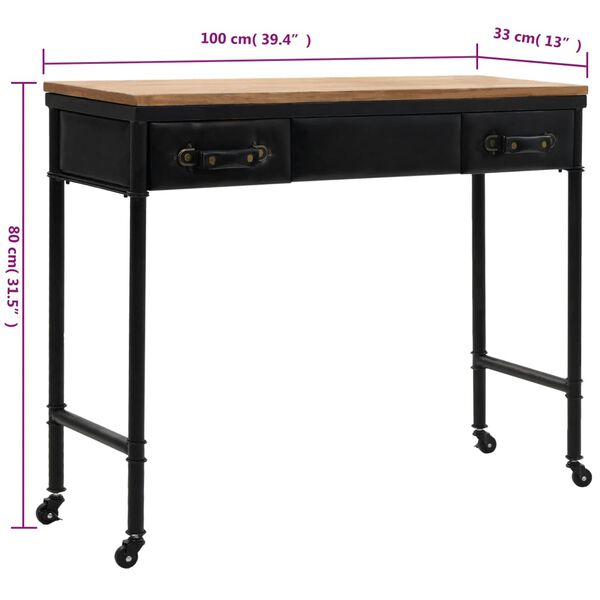 vidaXL Console Table with Castors 100x33x80 cm Solid Wood Fir