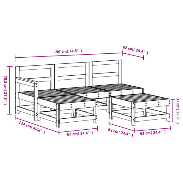 vidaXL 5 Piece Garden Lounge Set Solid Wood Pine