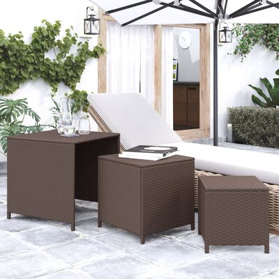 vidaXL Nesting Tables 3 pcs Brown Poly Rattan