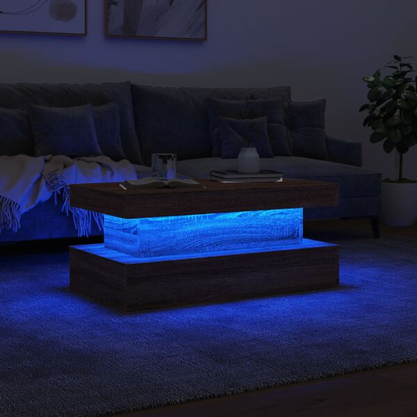 vidaXL Coffee Table with LED Lights Brown Oak 90x50x40 cm