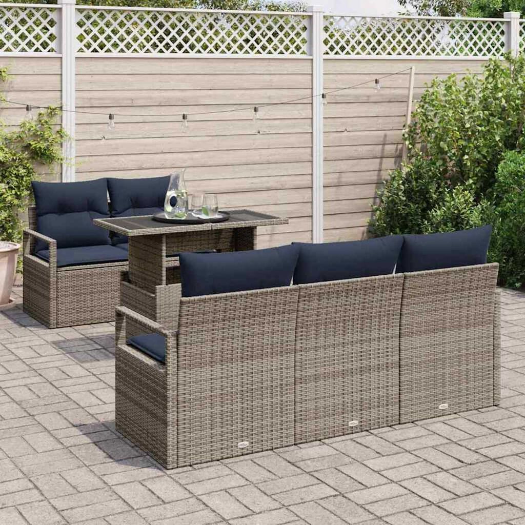 vidaXL Garden Sofa Set 6 pcs Grey and navy blue 100 x 55 x 73 cm