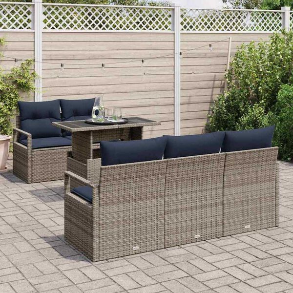 vidaXL Garden Sofa Set 6 pcs Grey and navy blue 100 x 55 x 73 cm