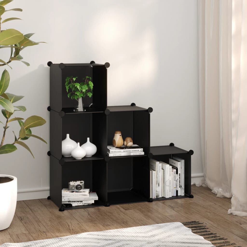 vidaXL Storage Cube Organiser with 6 Cubes Black PP