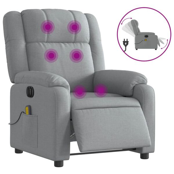vidaXL Electric Massage Recliner Chair Light Grey Fabric