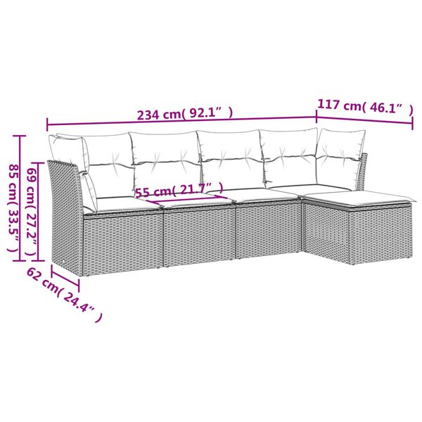 vidaXL 5 Piece Garden Sofa Set with Cushions Black Poly Rattan